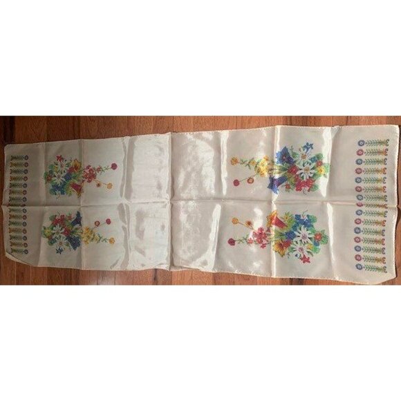 Vintage Women All Acetate Twill Flower Scarf Hand Painted Made in Japan - Picture 2 of 11